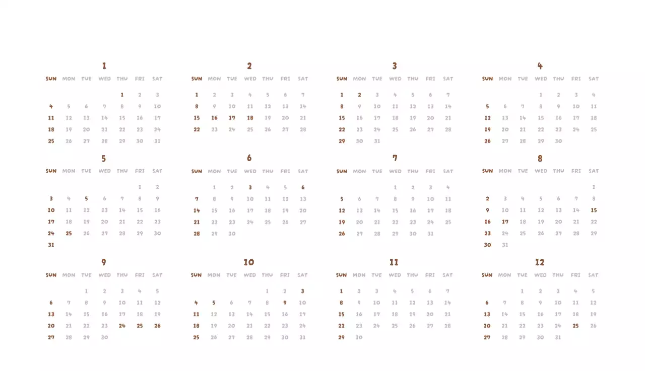 갈색 아기자기한 달력 캘린더