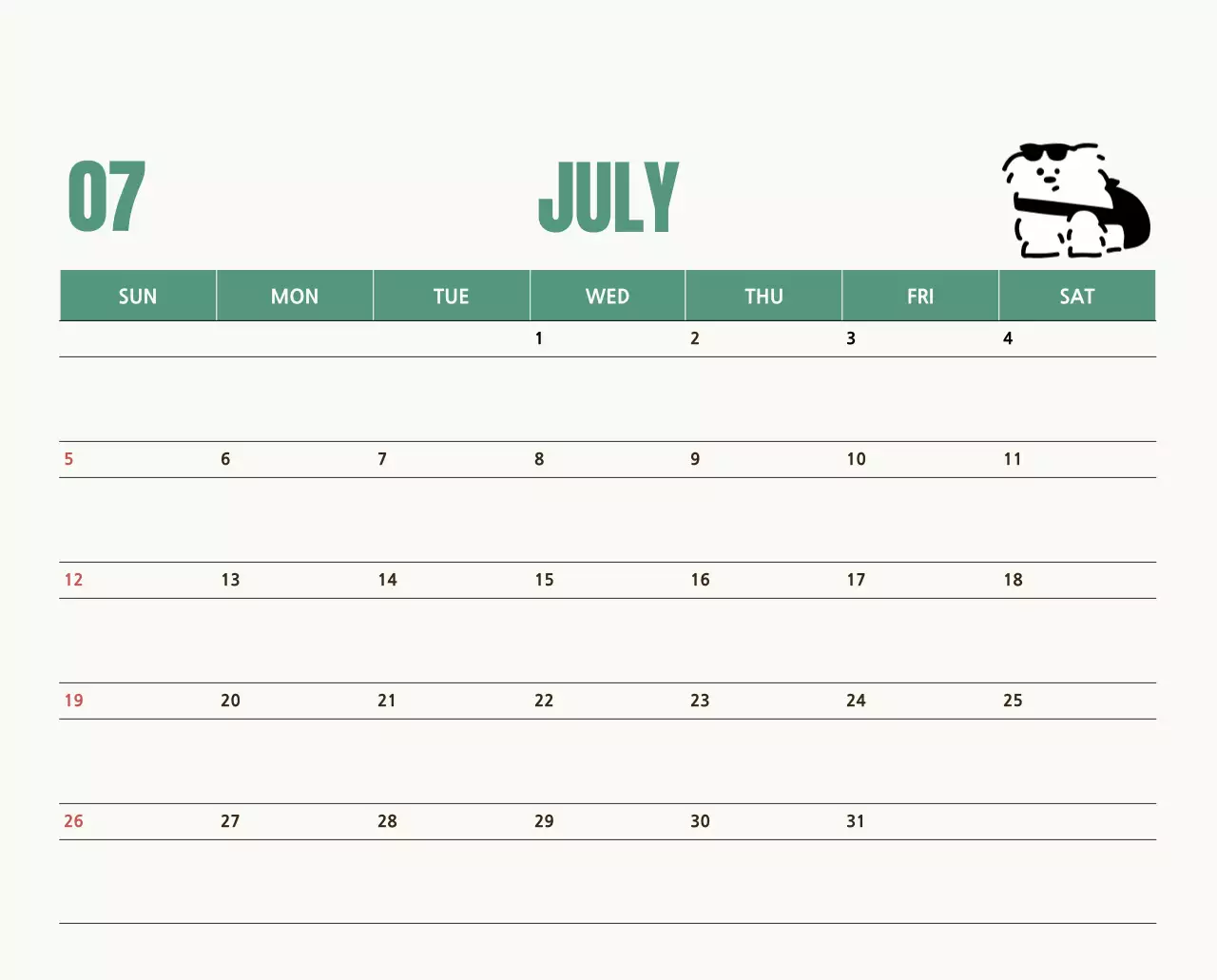 흰색 아기자기한 캘린더 달력