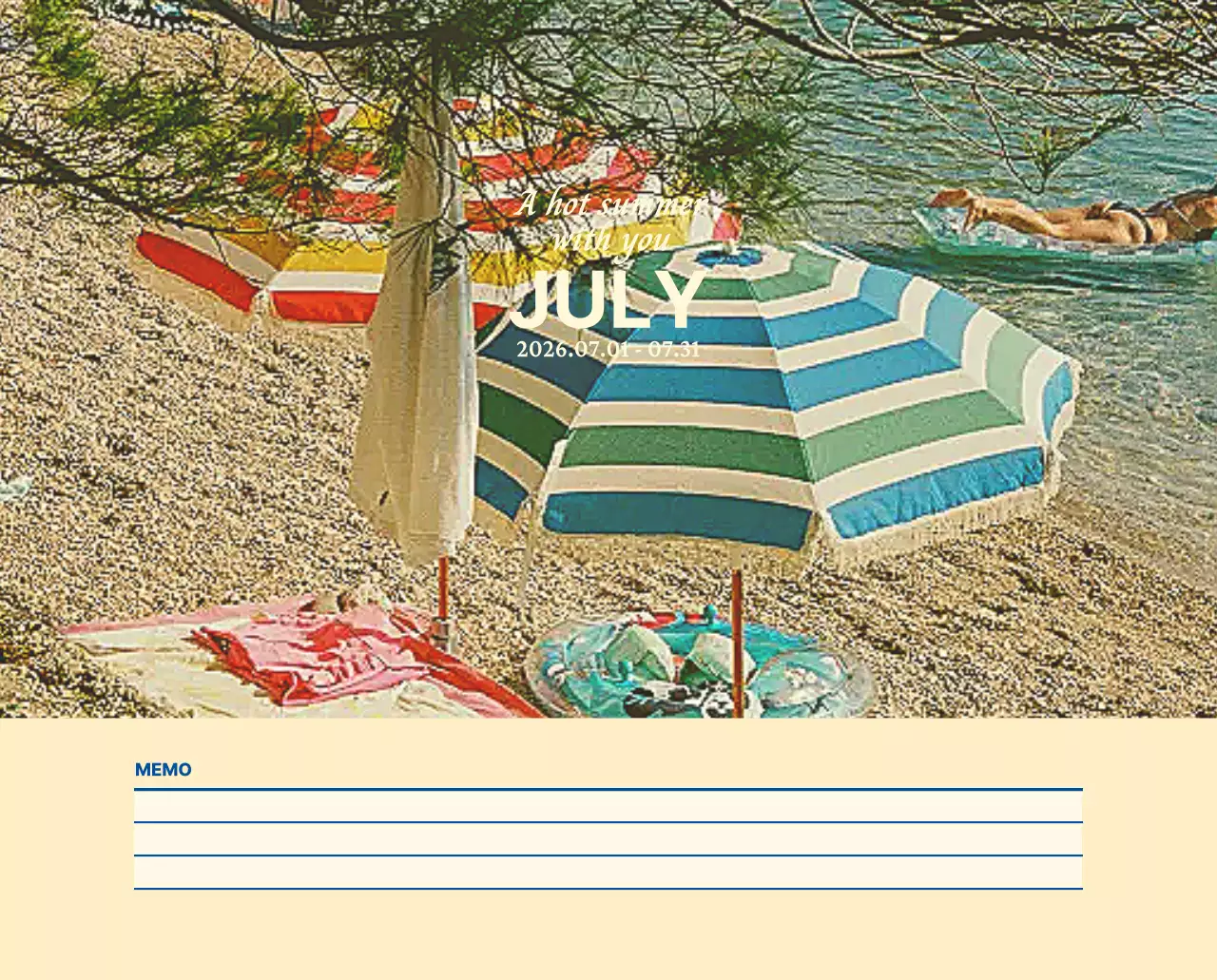 하늘색 모던 캘린더 광고