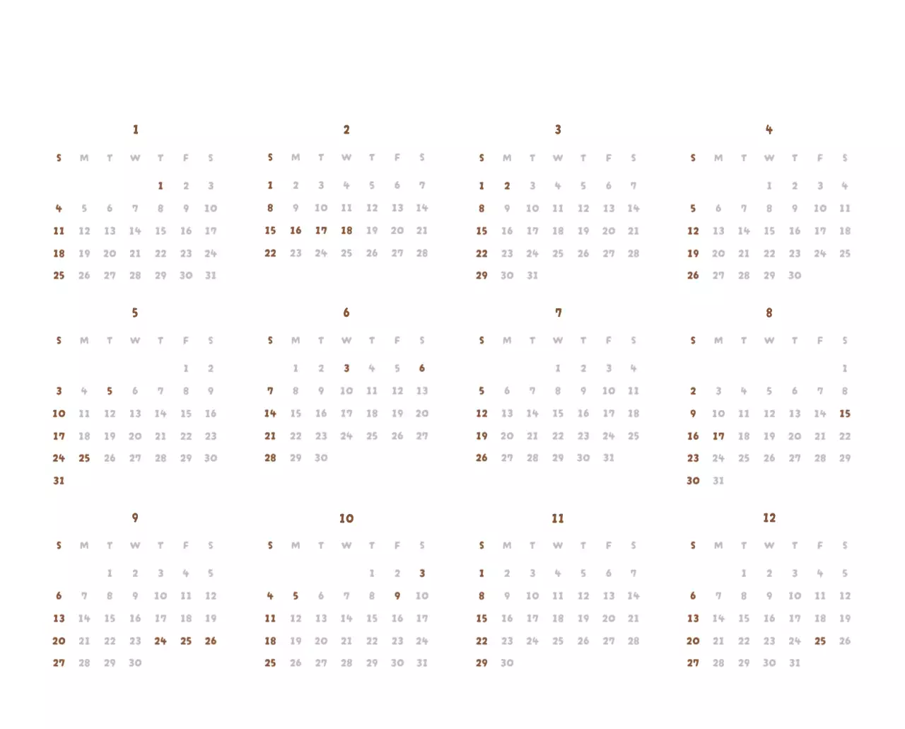 갈색 아기자기한 달력 캘린더