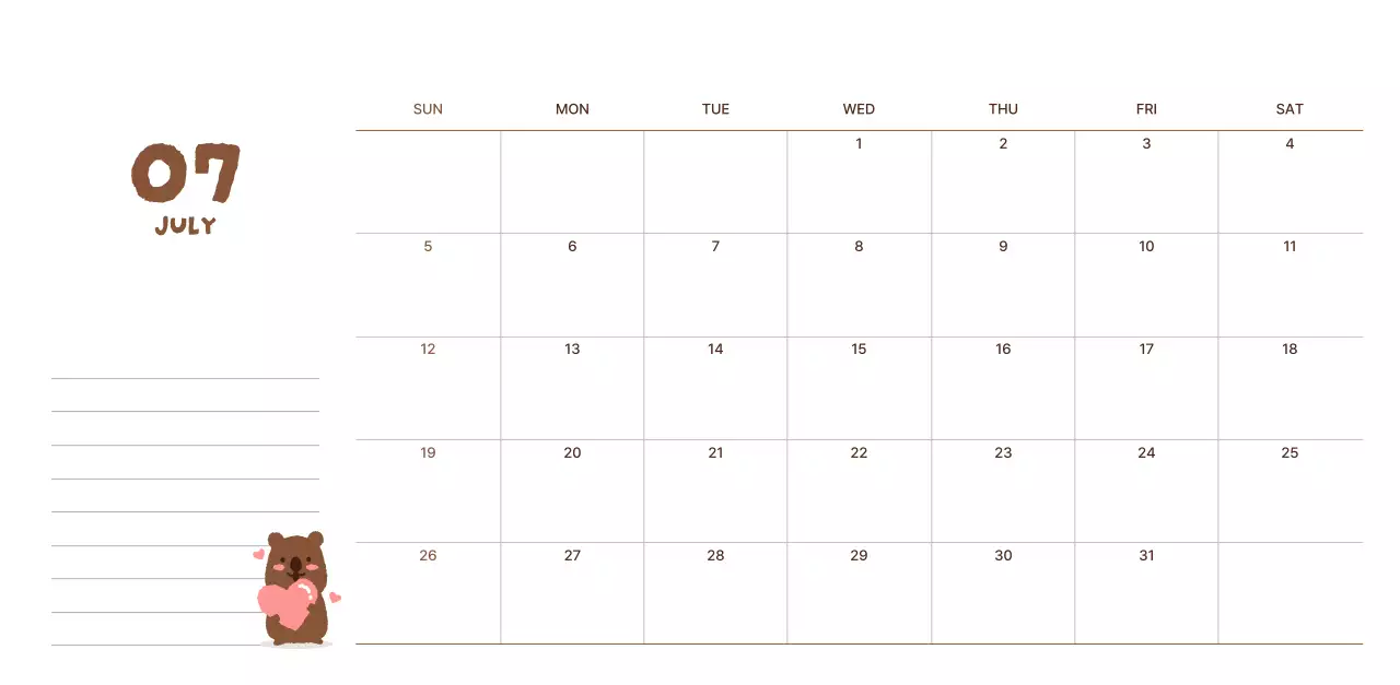 갈색 아기자기한 달력 캘린더