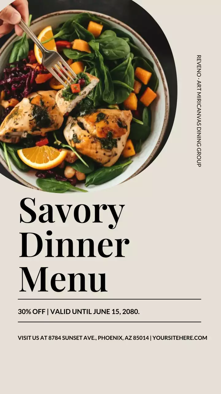 Postagem promocional do menu de jantar moderno bege no Instagram