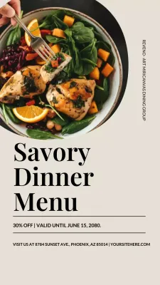 Postagem promocional do menu de jantar moderno bege no Instagram