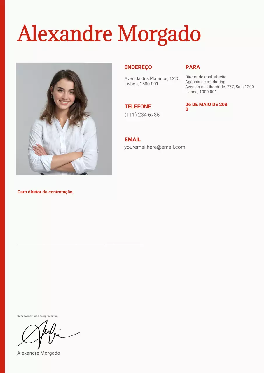 Modelo de Carta de Apresentação Moderna em Vermelho