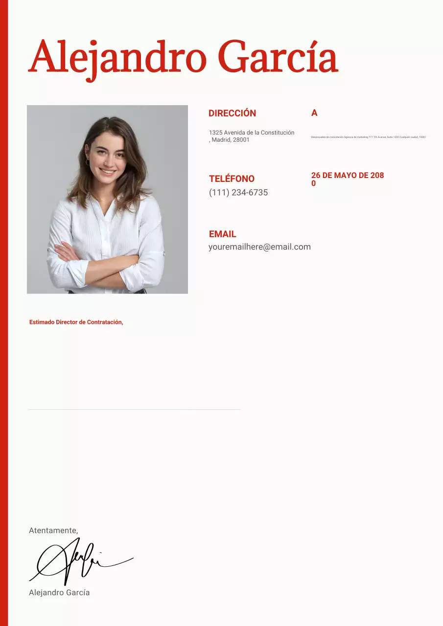 Plantilla de carta de presentación moderna en rojo para póster web