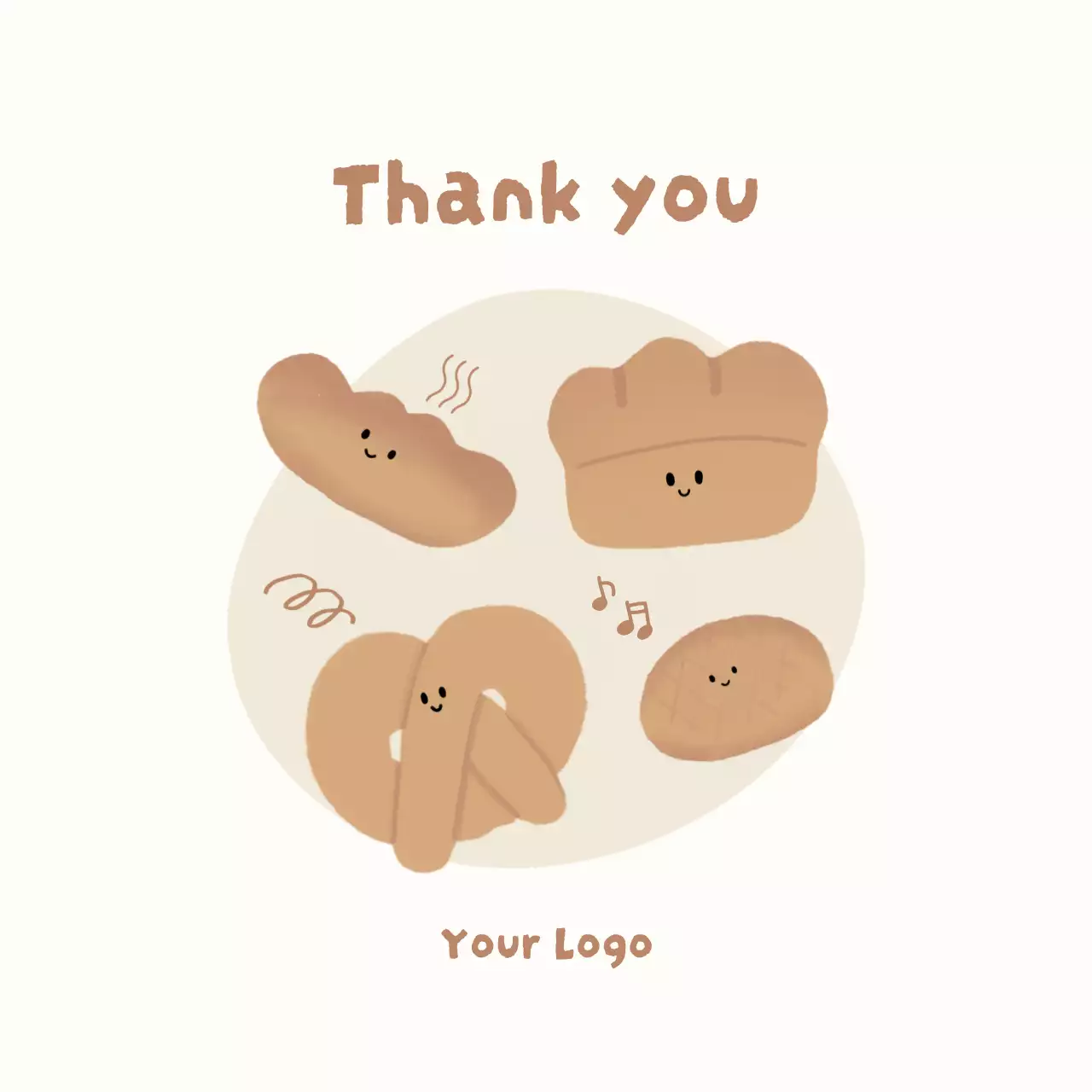 ベージュ かわいい パン メッセージカード イラスト