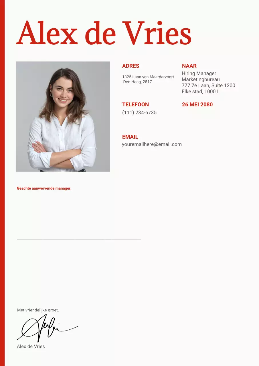 Rode moderne sollicitatiebrief sjabloon webposter