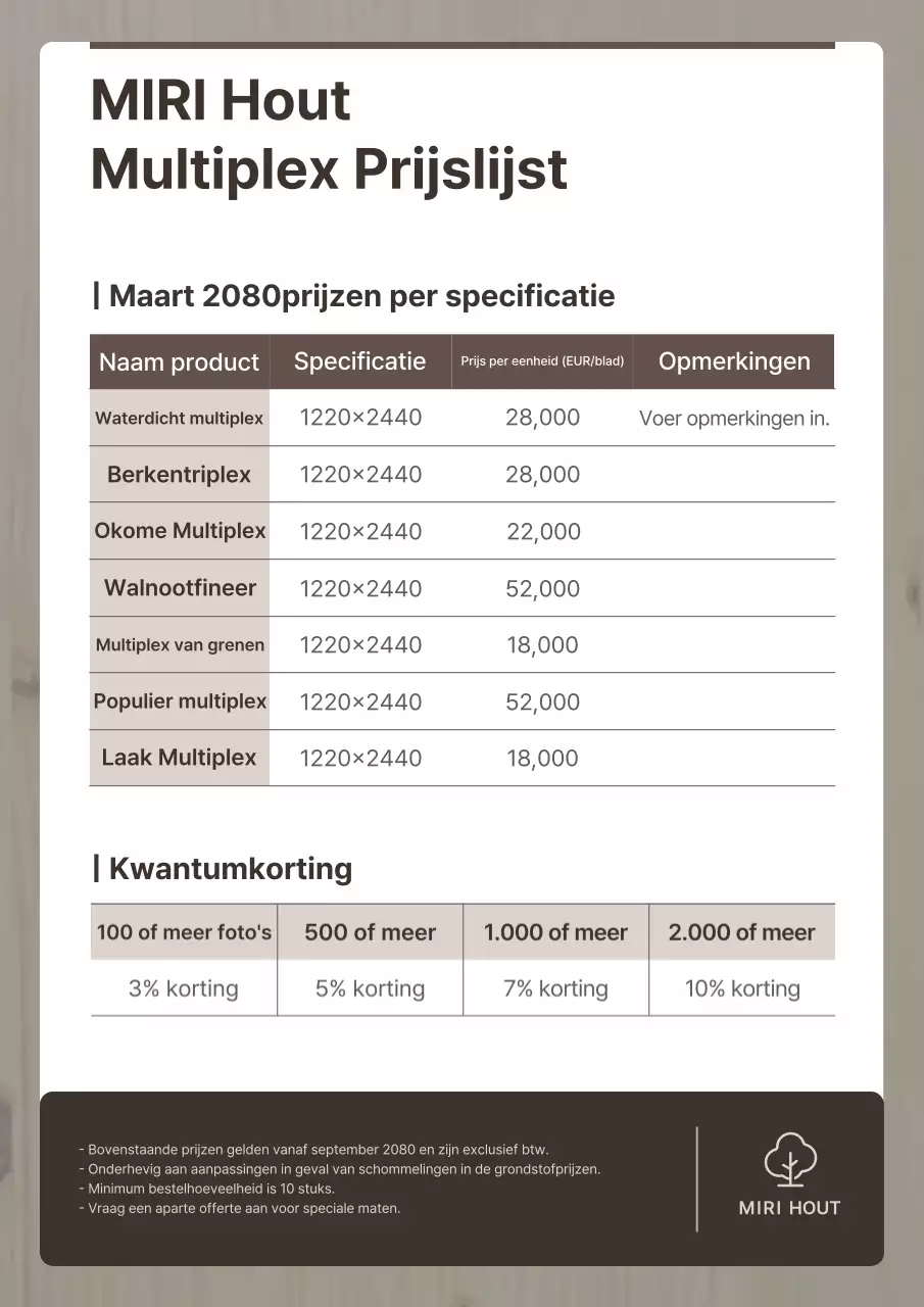 Brown Neat Prijslijstgids