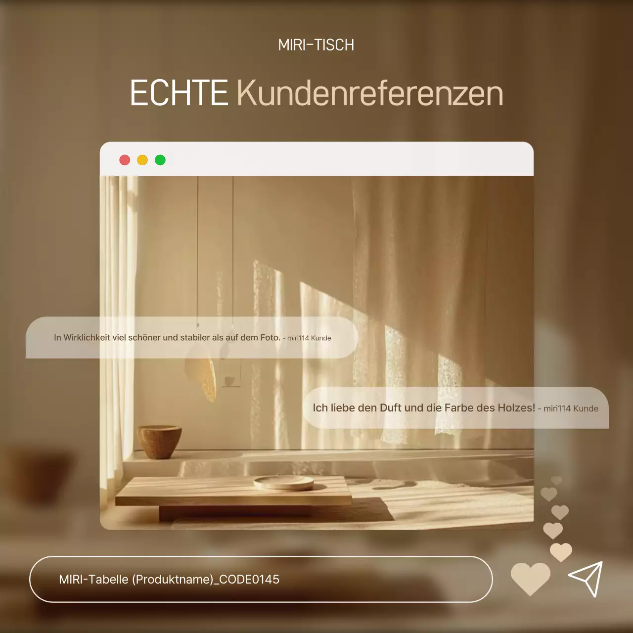 Werbung für beigefarbene, moderne Innenausstattungsprodukte