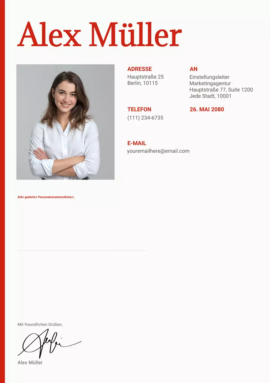 Rote moderne Anschreiben-Vorlage Web Poster