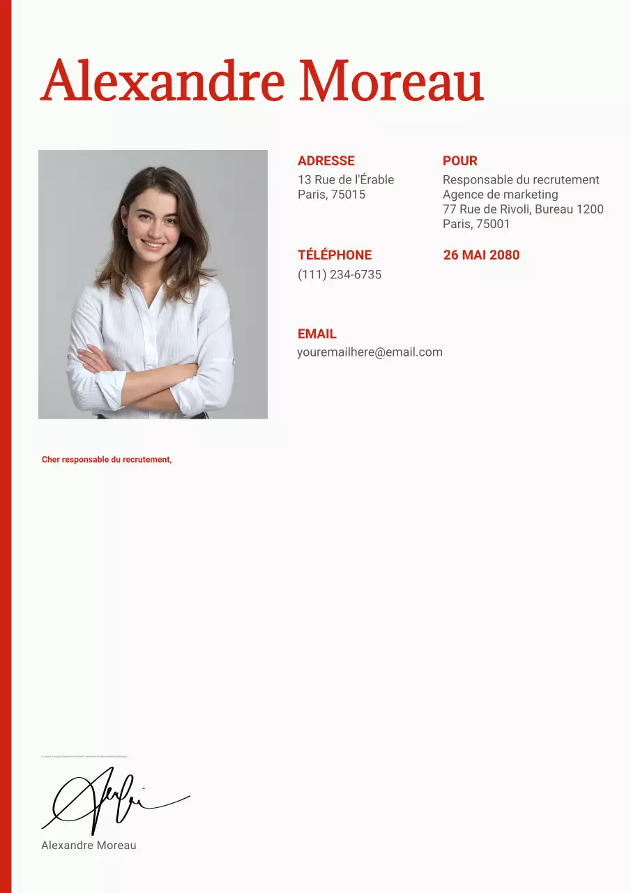 Modèle de lettre de motivation moderne rouge, affiche web