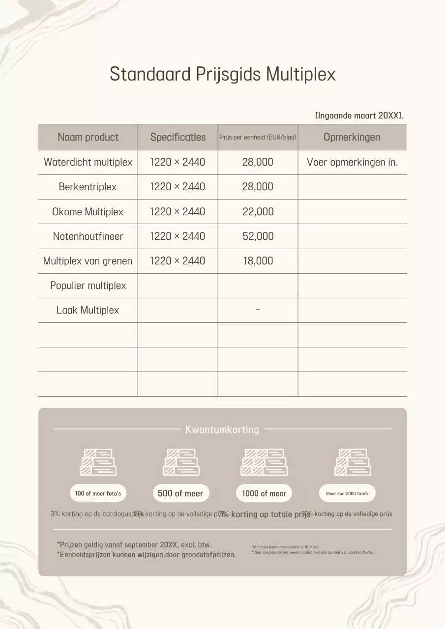 Beige Neat Prijsgids Kennisgeving