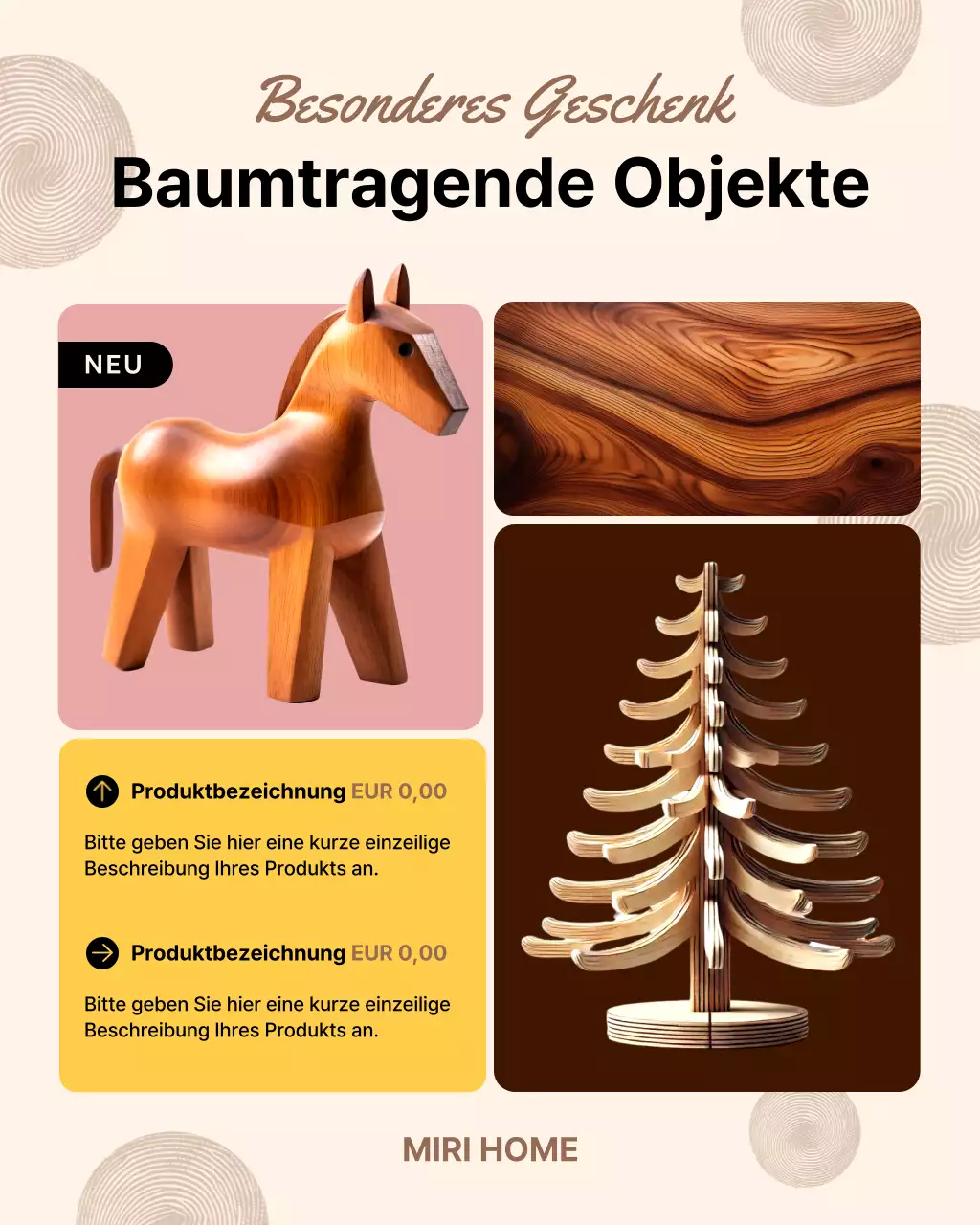 Werbung für beigefarbene, moderne Innenausstattungsprodukte