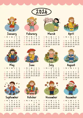 베이지 아기자기한 달력 안내