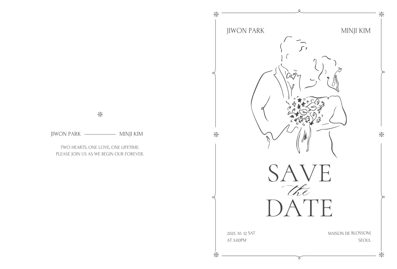 흑백 미니멀 결혼 초대장