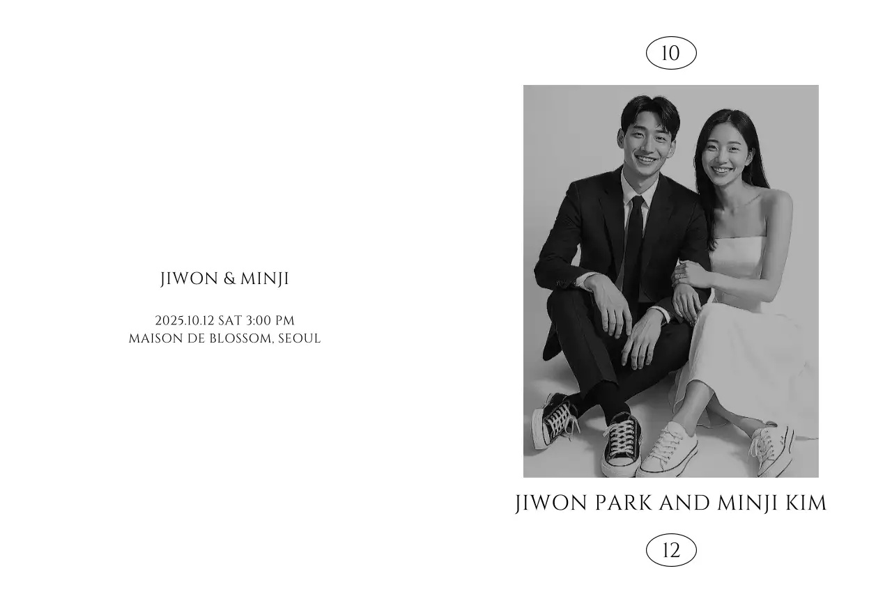 흑백 클래식 결혼 초대장