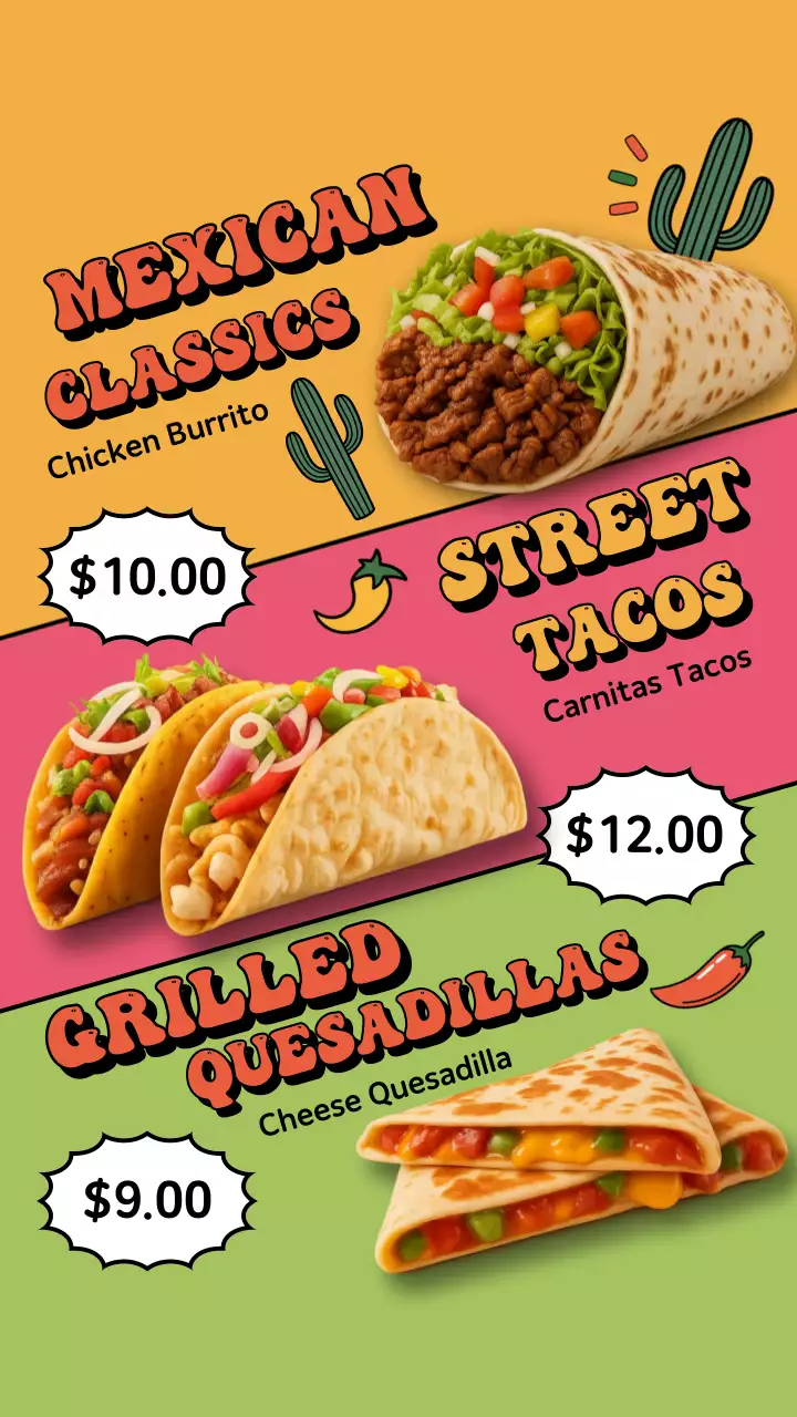 Colourful Retro Mexican Menu Advertisement Instagram Story