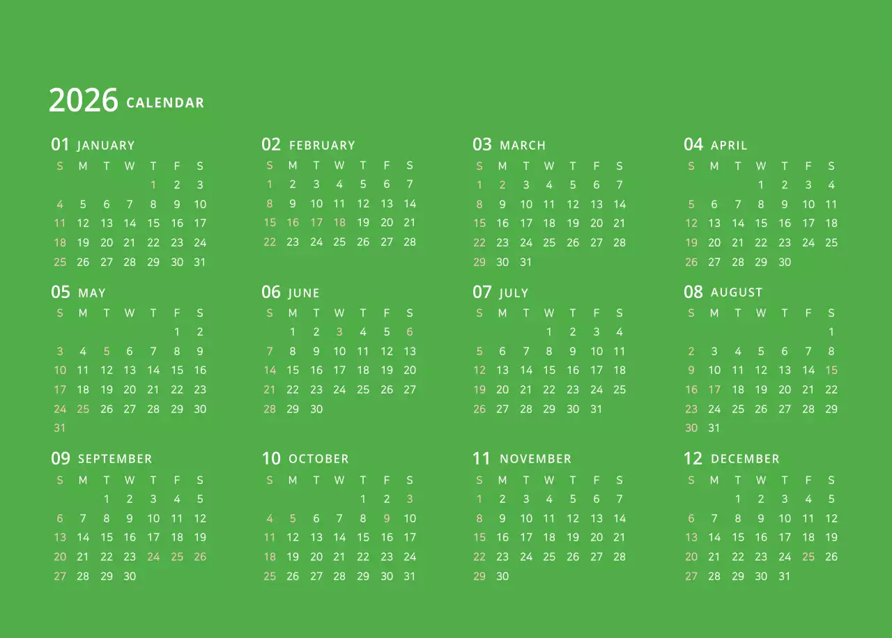 다양한 컬러의 일러스트 달력