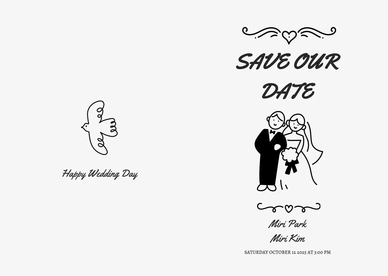 흑백 심플 일러스트 결혼 청첩장