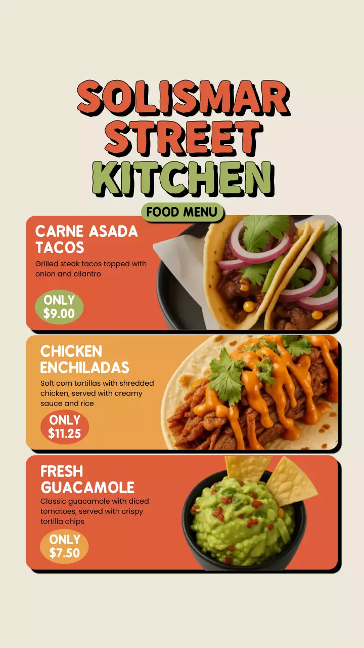 História do Instagram do cardápio de comida rústica laranja