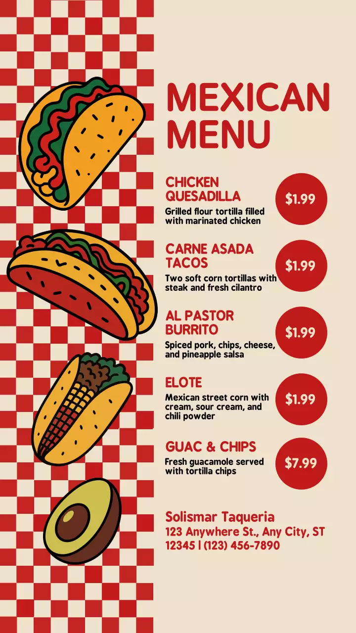 História do Instagram do cardápio mexicano retrô vermelho