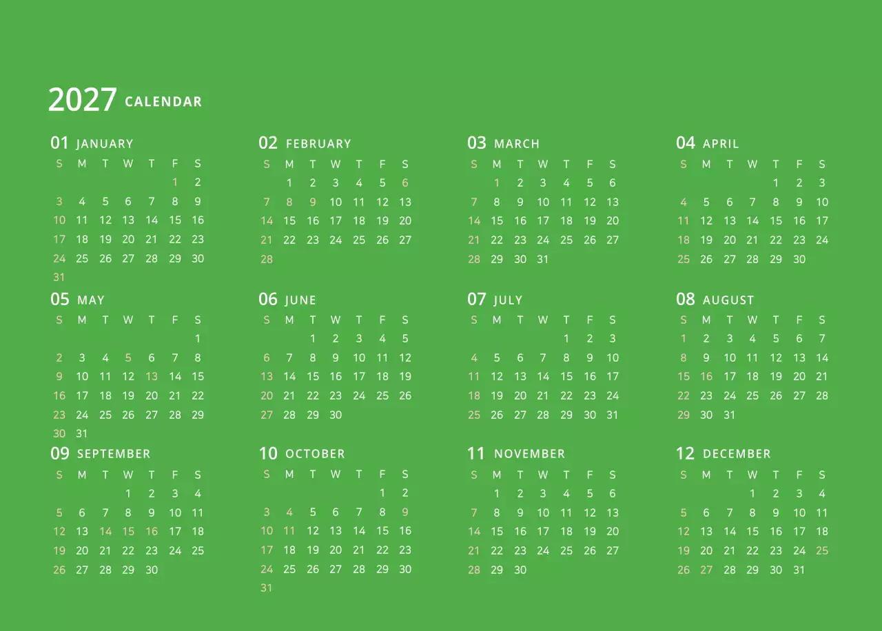 다양한 컬러의 일러스트 달력