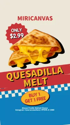 História do Instagram de promoção de quesadilla retrô bege