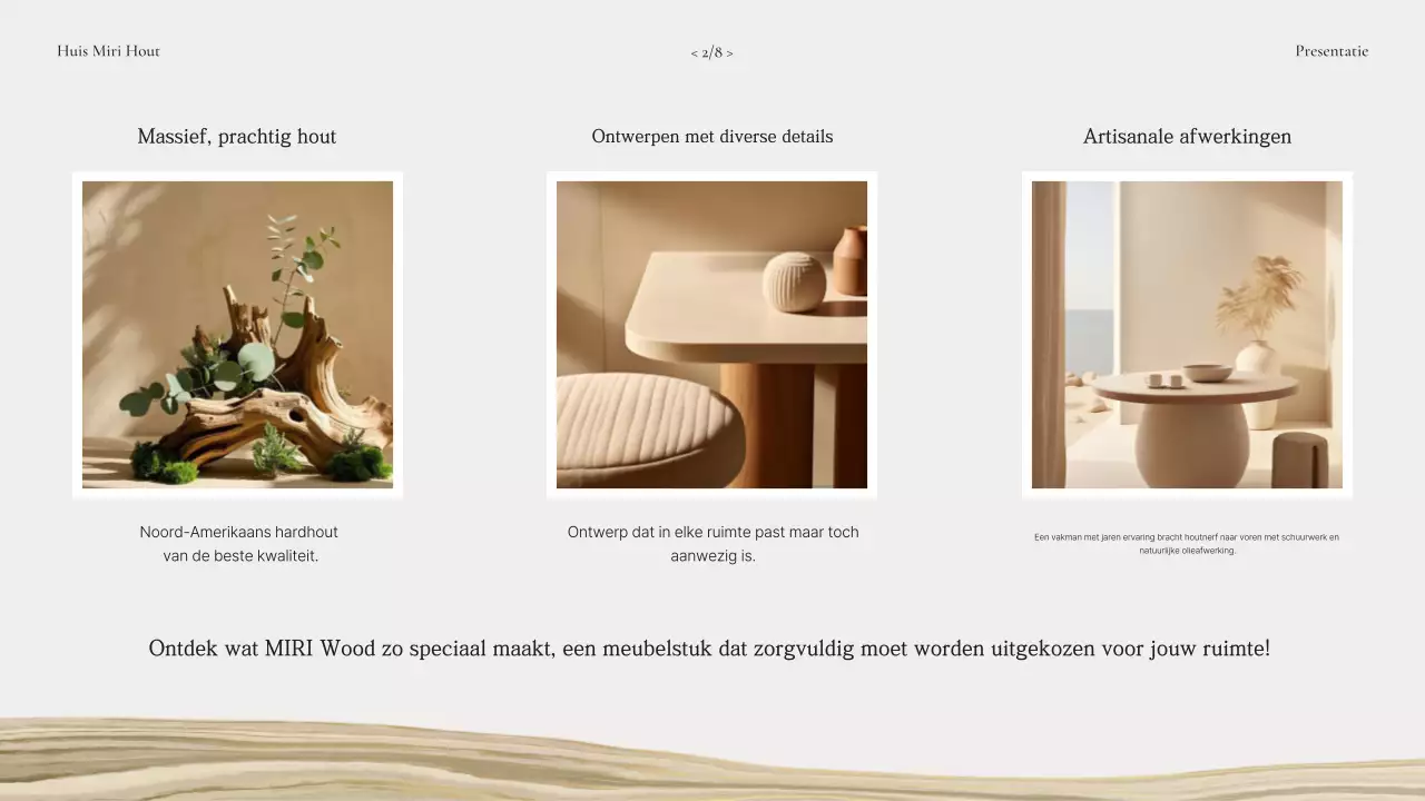 Advertentie voor beige natuurlijk houten meubilair