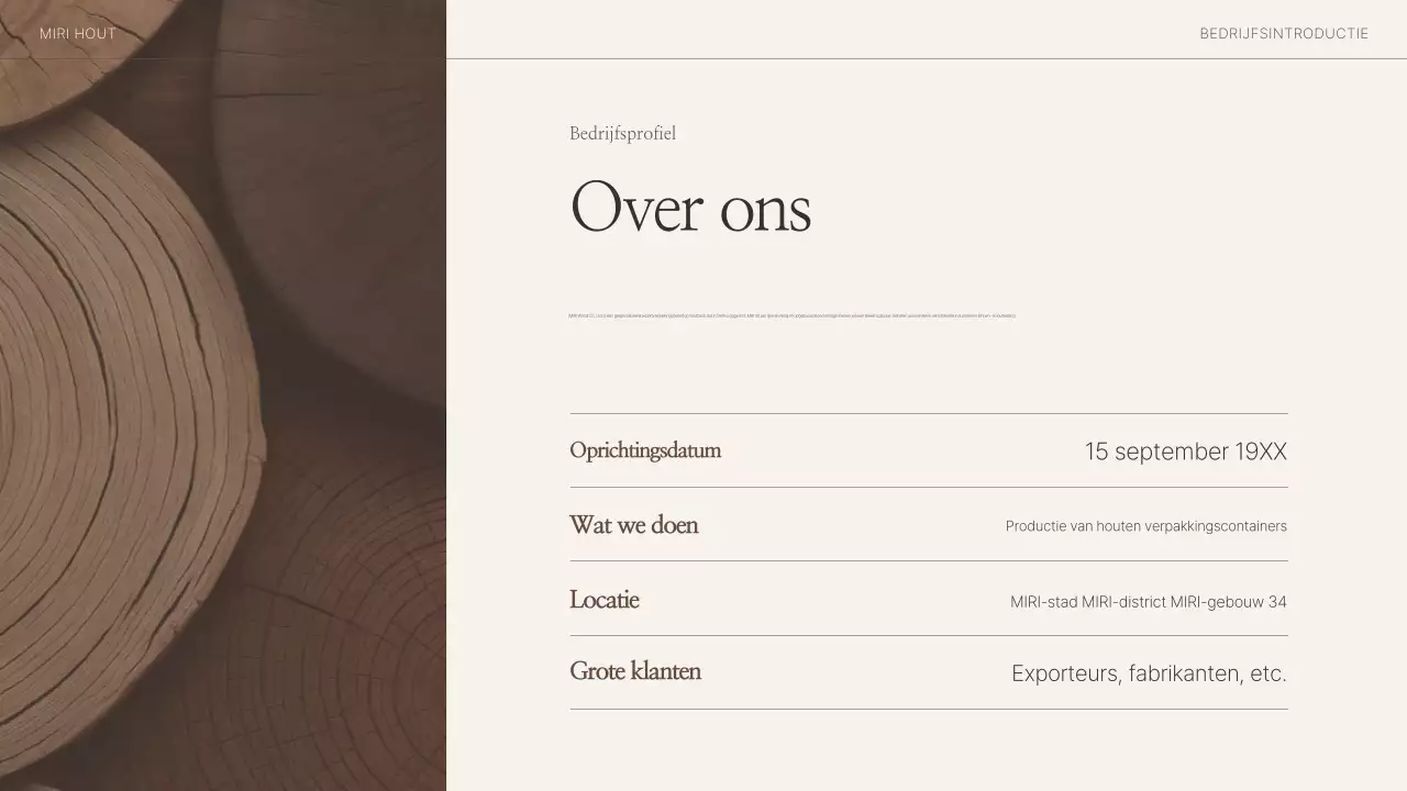 Bedrijfsprofiel van Brown Simple Wood