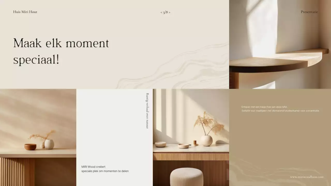 Advertentie voor beige natuurlijk houten meubilair