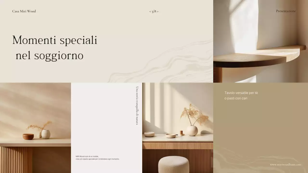 Pubblicità di mobili in legno naturale beige