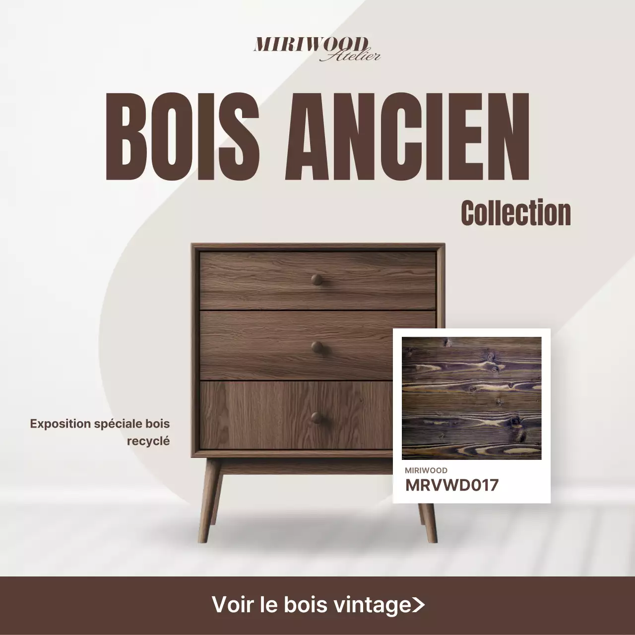 Exposition de meubles vintage marron