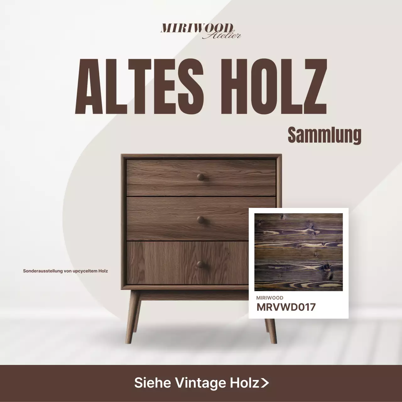 Ausstellung brauner Vintage-Möbel