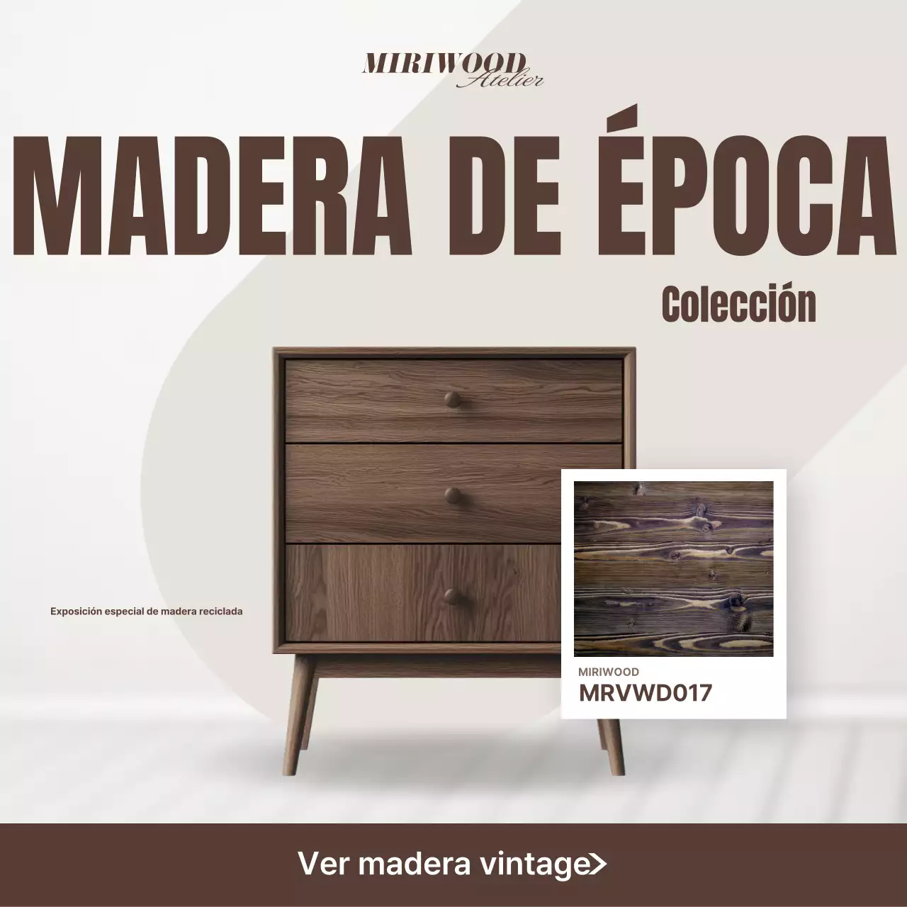 Exposición de muebles vintage marrones
