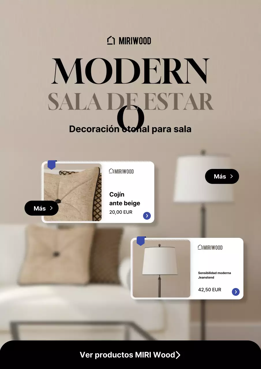 Promoción de productos de interiorismo modernos en tonos beige.