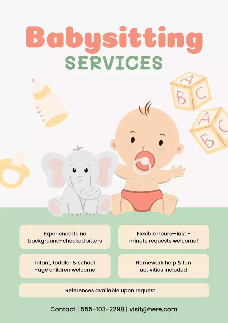 Coral Playful Babysitting Advertisement