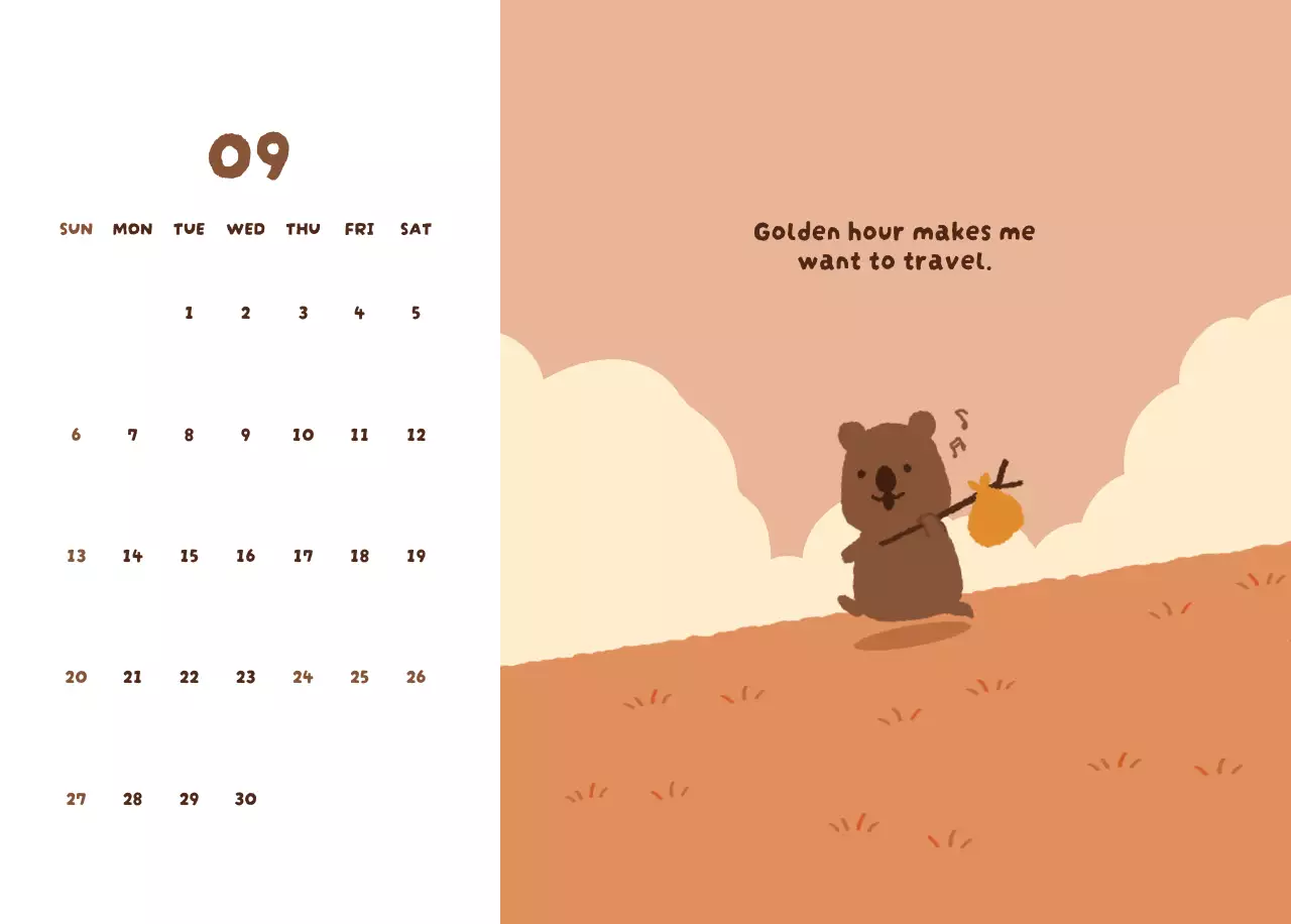 갈색 아기자기한 새해 달력