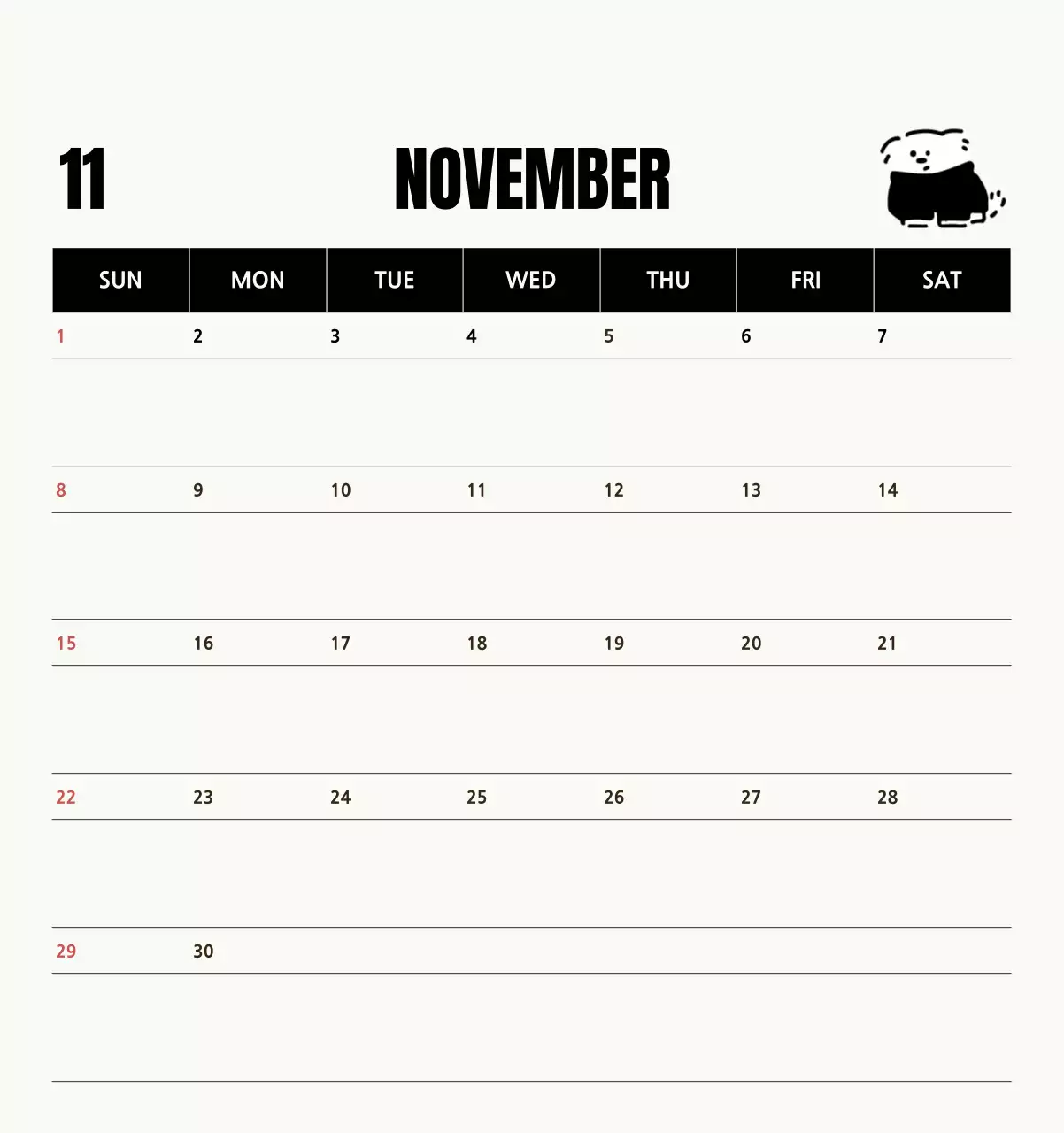 흰색 아기자기한 캘린더 달력