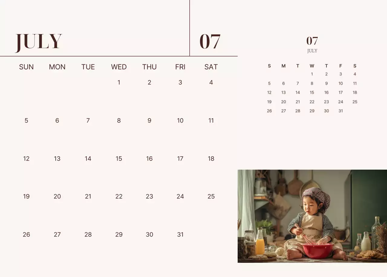 베이지 심플 가족 달력