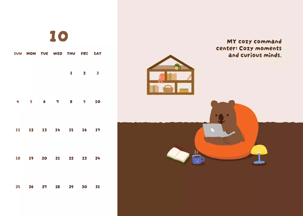 갈색 아기자기한 새해 달력