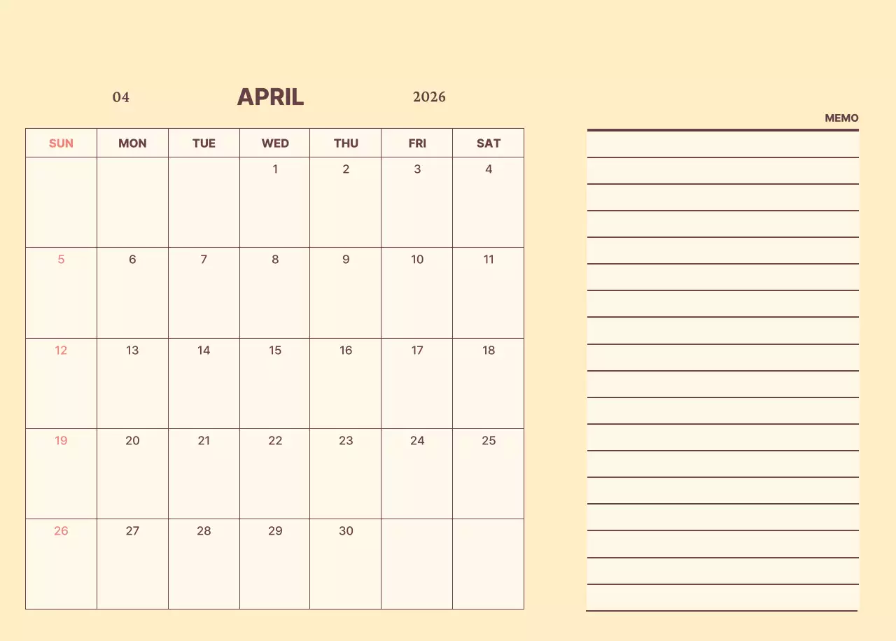 노랑 모던 캘린더 달력