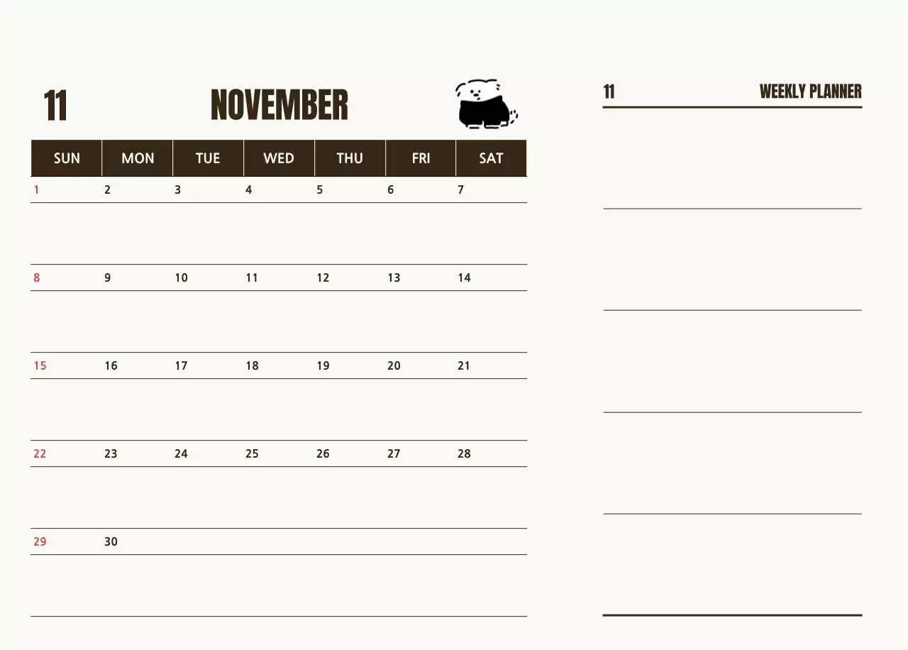 검정 아기자기한 2026 달력