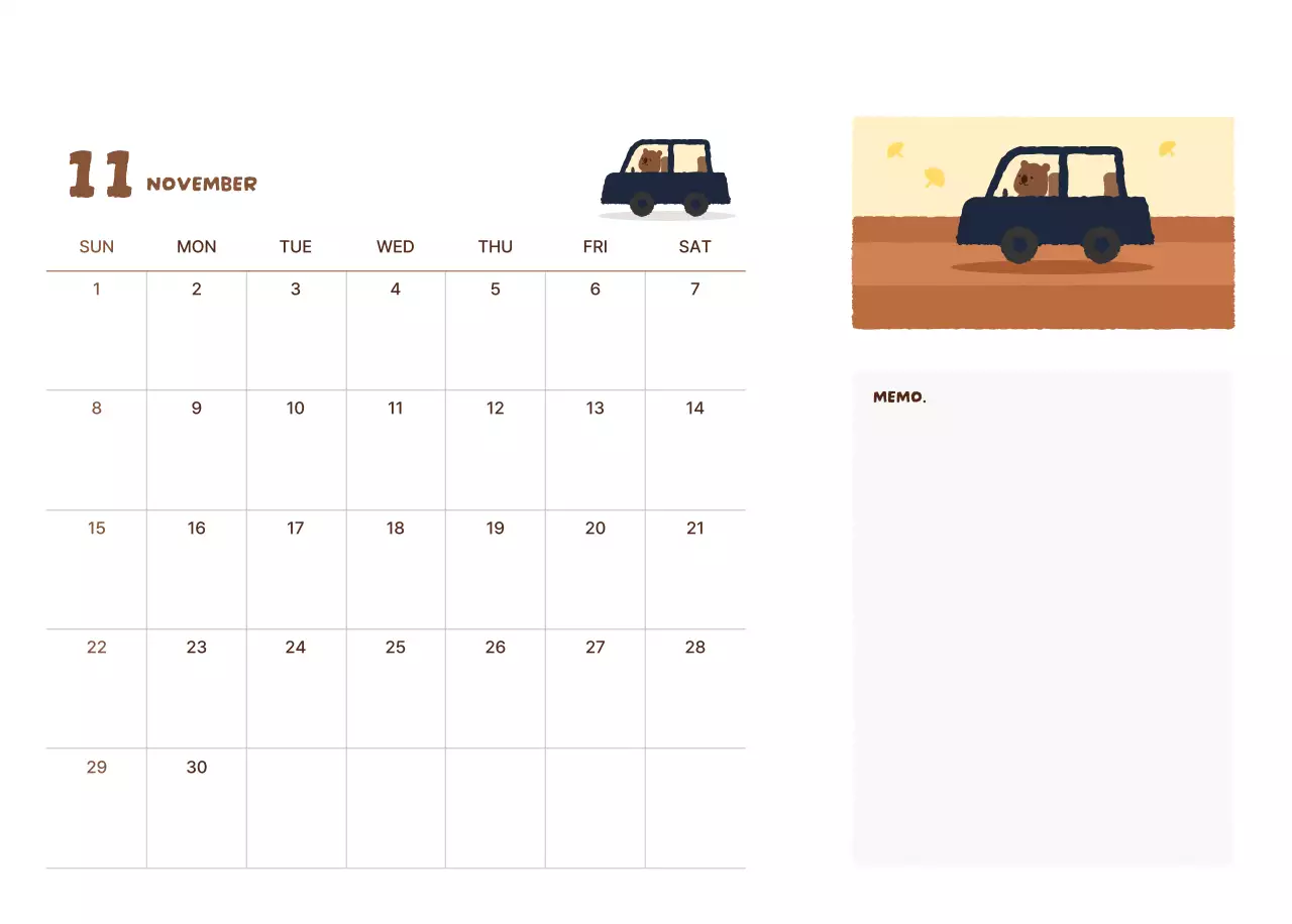 갈색 아기자기한 새해 달력