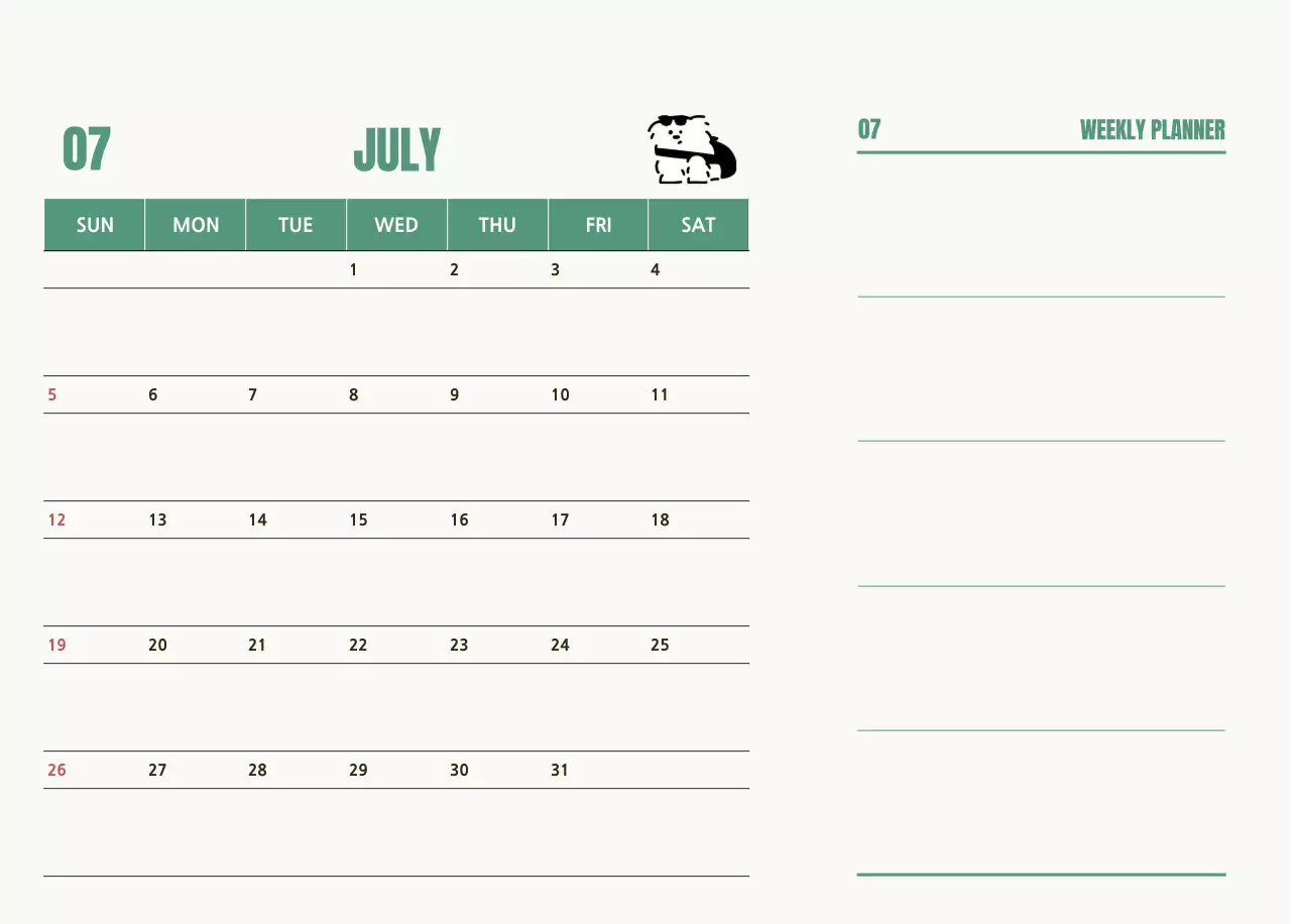 검정 아기자기한 2026 달력