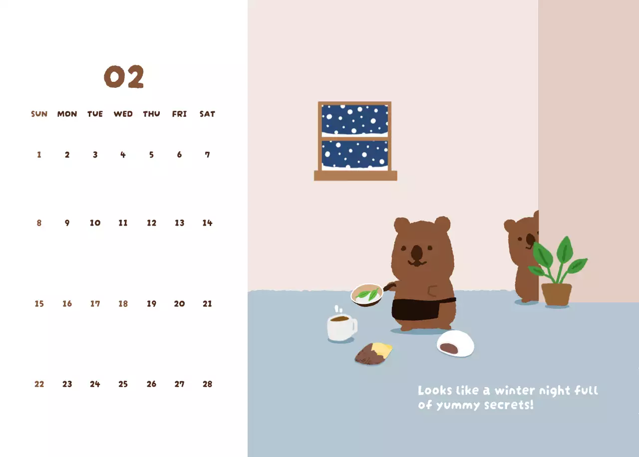 갈색 아기자기한 새해 달력