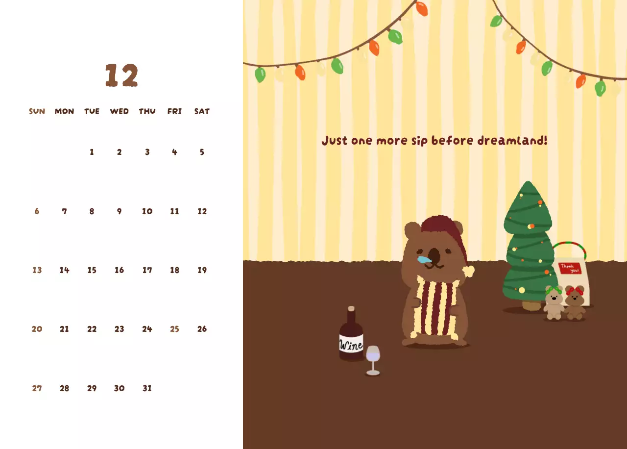 갈색 아기자기한 새해 달력