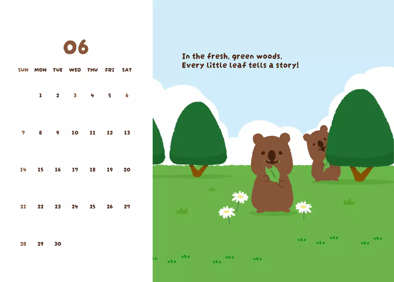 갈색 아기자기한 새해 달력