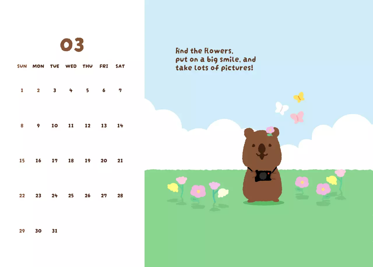 갈색 아기자기한 새해 달력