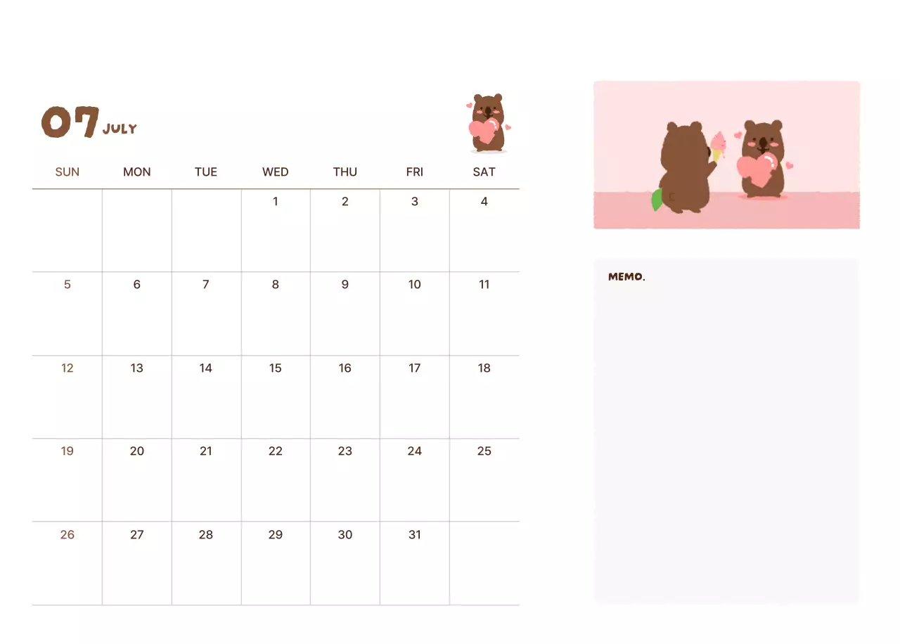 갈색 아기자기한 새해 달력