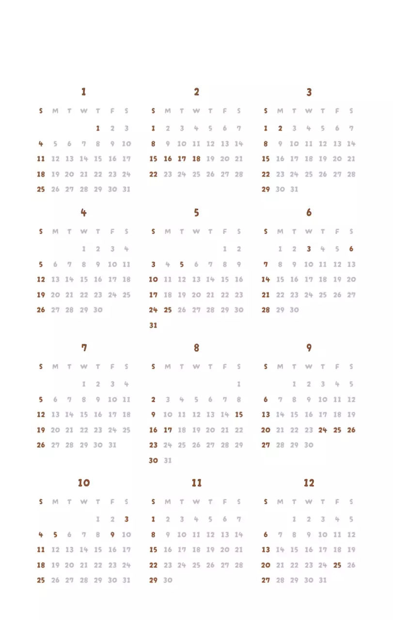 갈색 아기자기한 달력 캘린더